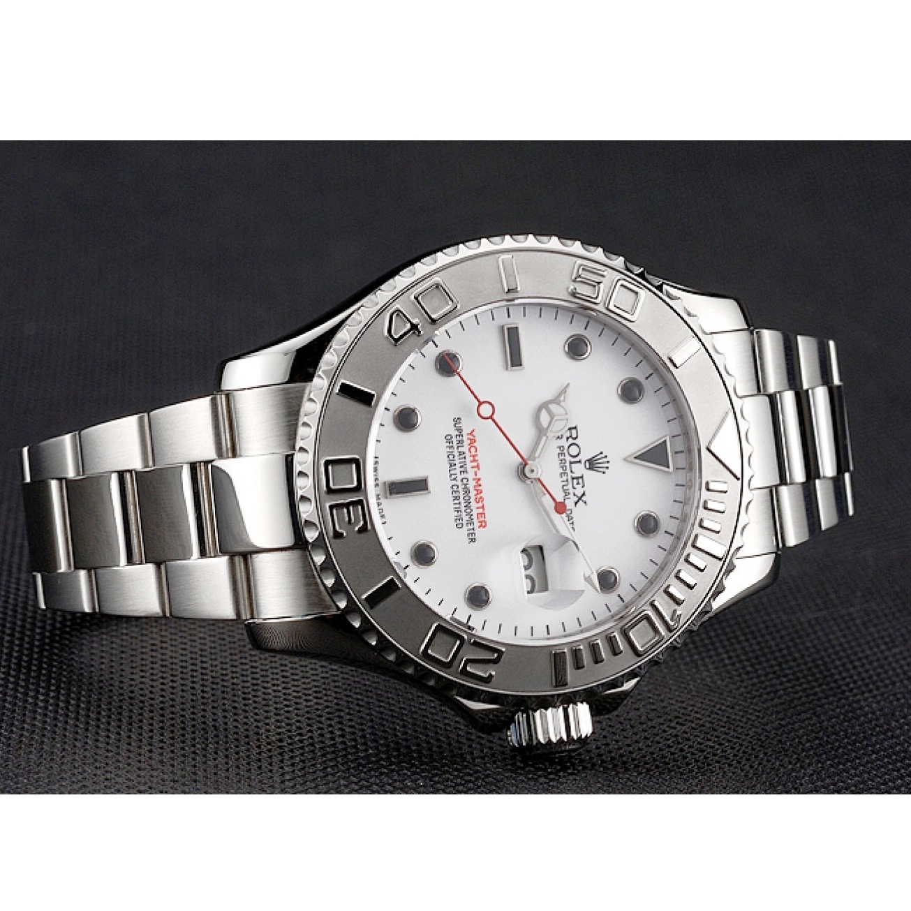Aaa replica watch Yacht-Master Bracelet Case Stainless Steel White And Rolex Dial 0602